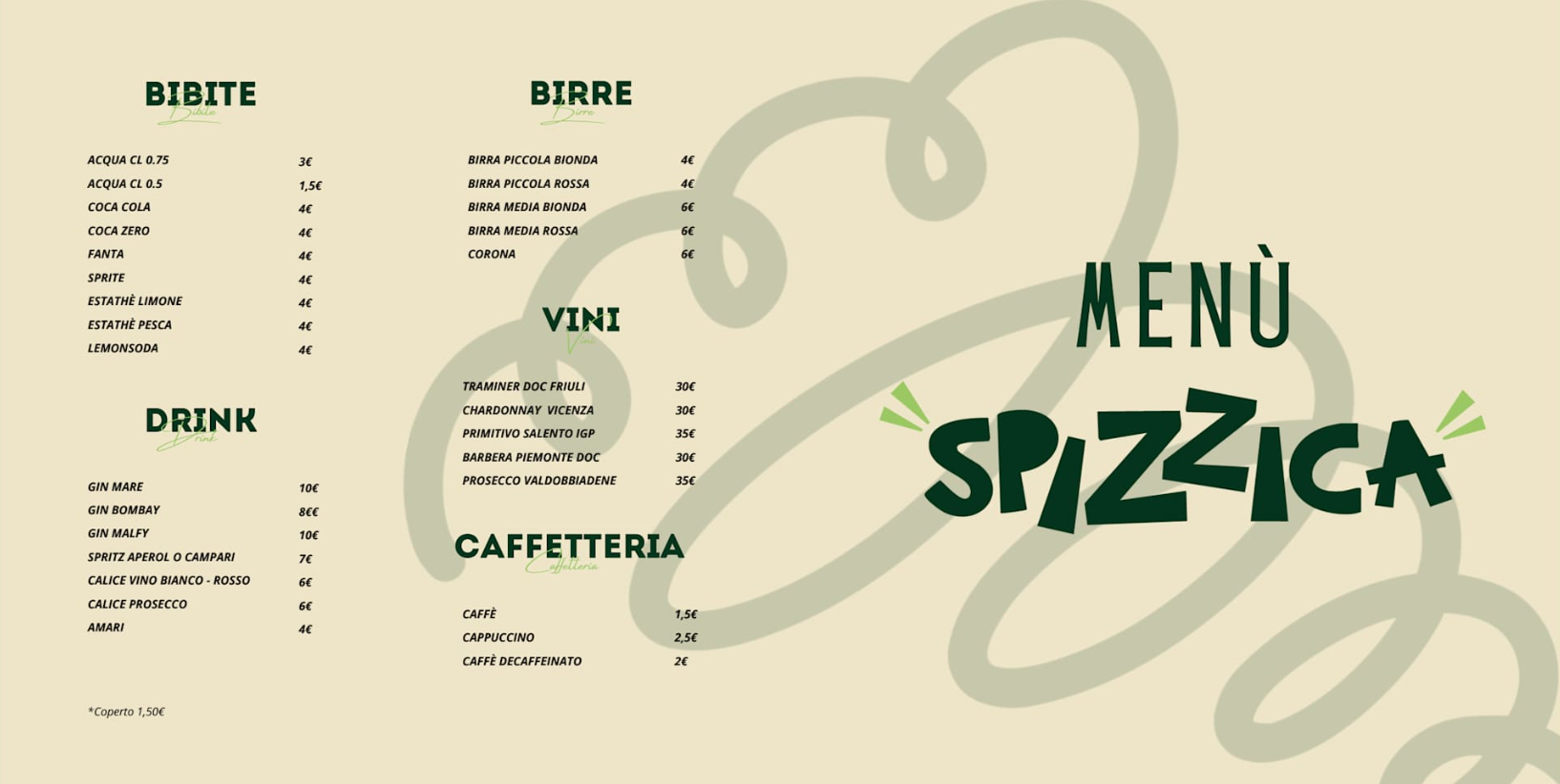 Menù pranzo – Bibite e Vini